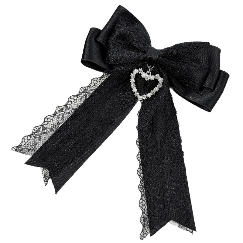 Romance Hair Bows Hair Styling Accessory with Delicate Lace And Ribbon Design Heart Charm Hair Clip for Women