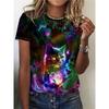 Summer New Women's 3D Digital Print T-shirt Loose Casual Round Neck Short-sleeved Creative Animal Print Top Y2K Streetwear