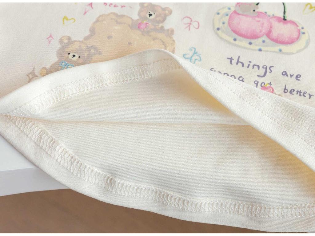 Koreańska Jesienna Koszulka z Długim Rękawem dla Dziewczynek: Uroczy, Blok Kolorów, Wszechstronny Nadruk