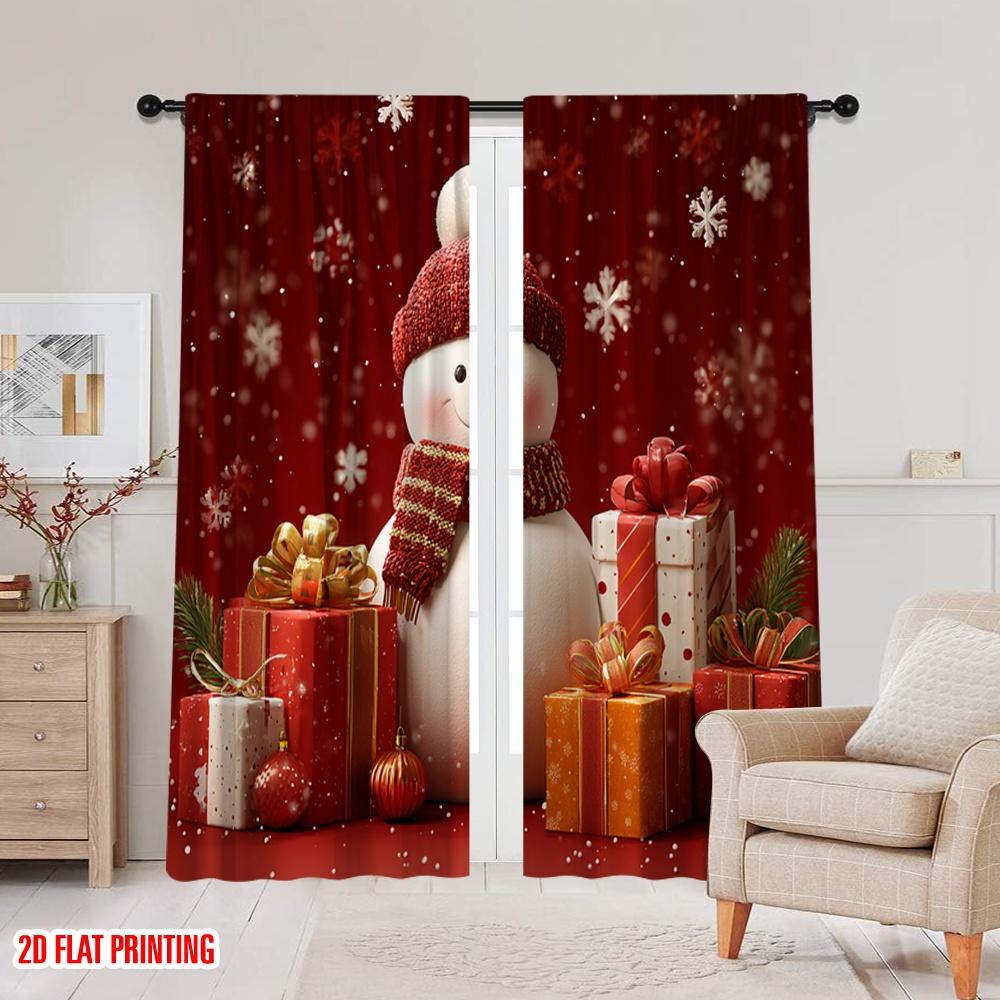 2 Stück, 2D-Flachdruck Vorhänge Rollos Schneemann Cartoon Schneeflocke Geschenk Vielseitiges Polyester (ohne Stange) Dekorationen