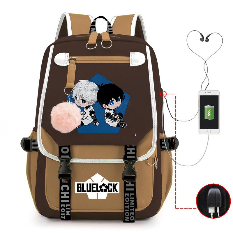 Blaues Gefängnis Anime Schultasche College Stil Große Kapazität Mittelschüler USB Rucksack
