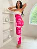 European & American Style Sexy Slim Fit Strapless Printed Long Dress with Side Slit for Women