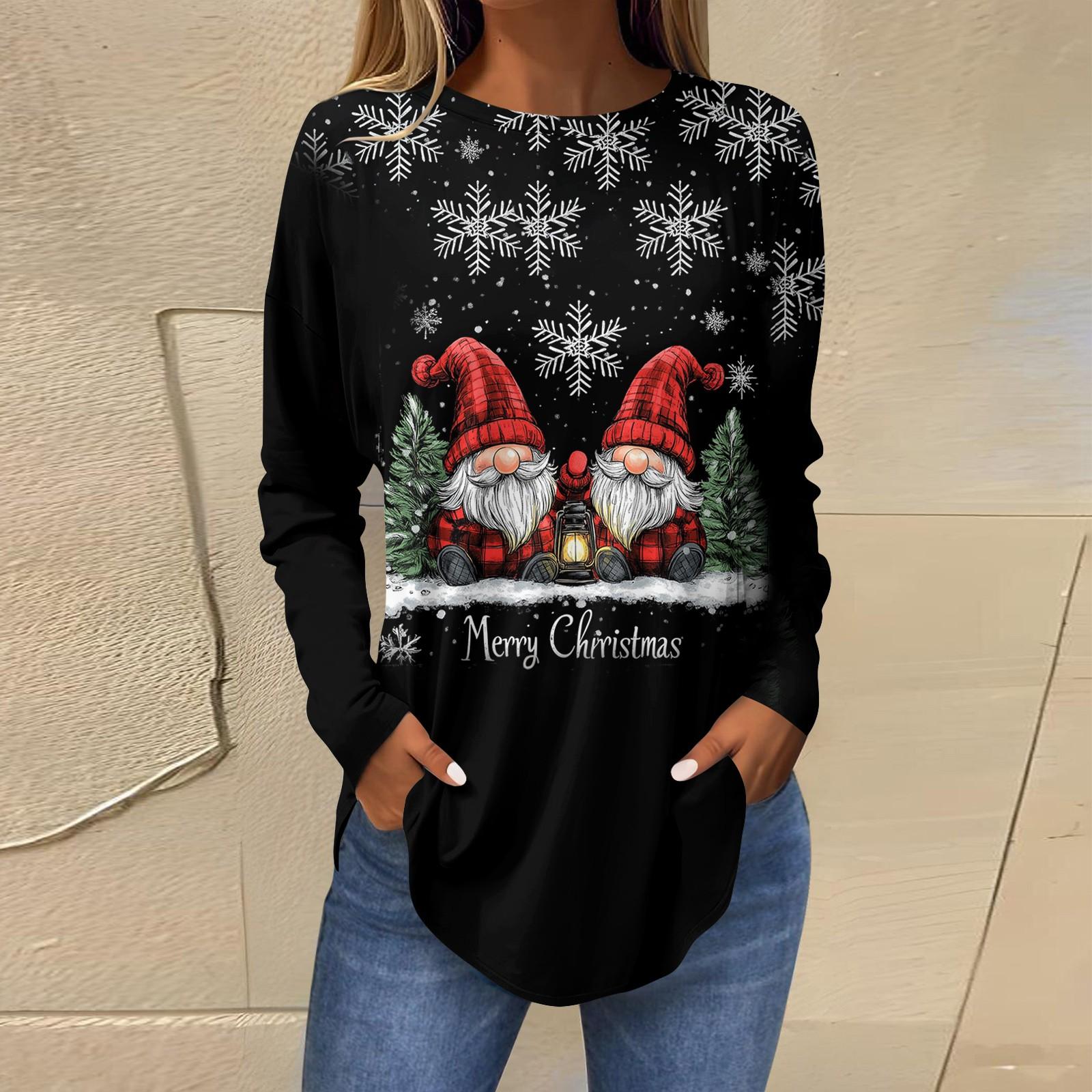 

Жіноча вільна футболка з круглим вирізом і принтом, верхній пуловер з довгими рукавами XL