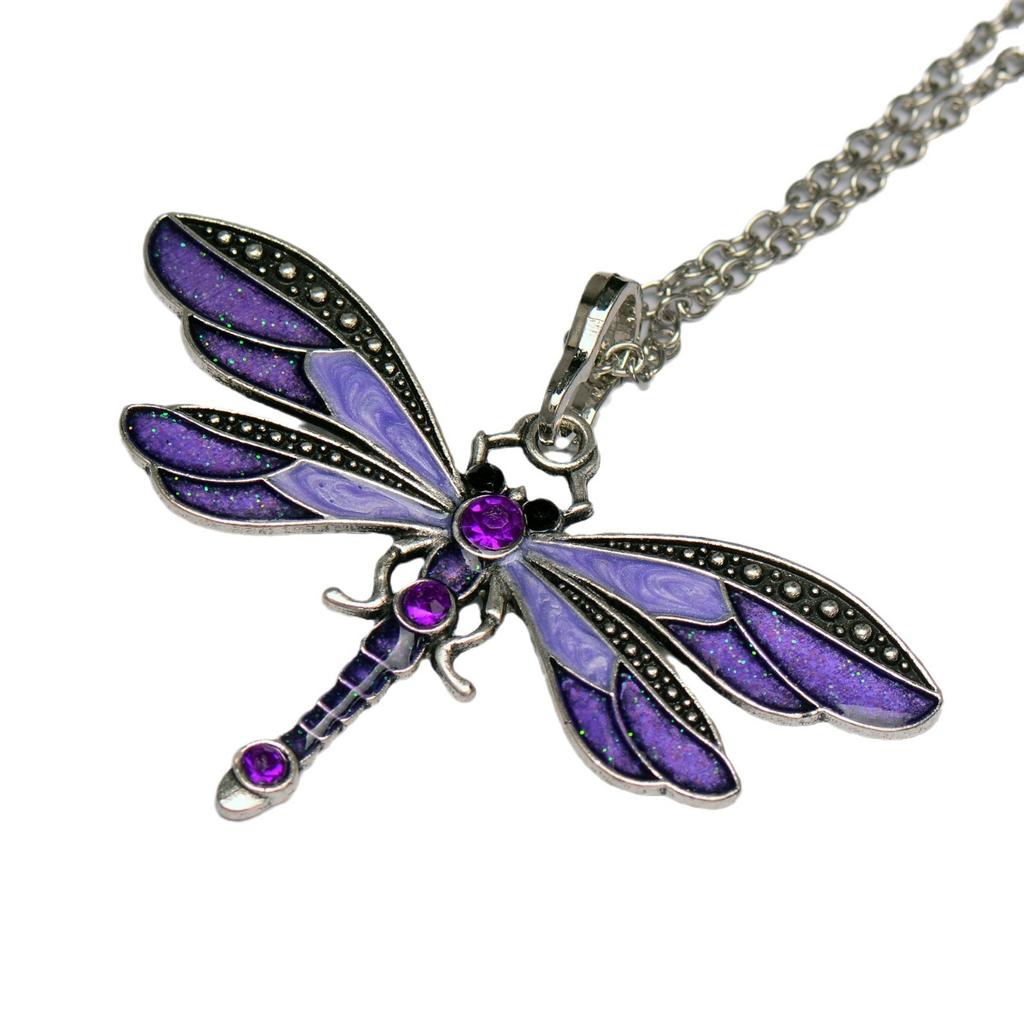 Dragonfly Vintage Ribbon String Purple Diamond Necklace Children'S Girl Necklace