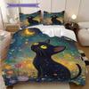 Black Cat Pattern Bedding Quilt Set Quilt Cover Pillowcase Home Decoration Birthday Gift (1 * Duvet Cover + 2 * Pillowcase, Without Core)