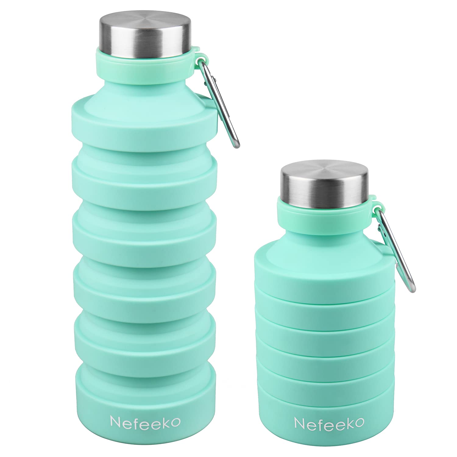 

Nefeeko Collapsible Water Reusable Foldable Water Bottle for Portable Sports Water Bottle with Carabiner Bottle, BPA-Free Silicone, Travel, Gym, зелёный