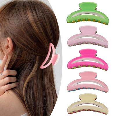 Hair Claw Contrast Color Hollow Design Back Head Shower Clip Anti-slip Medium Size Shark Hair Claw Versatile Hair Accessory