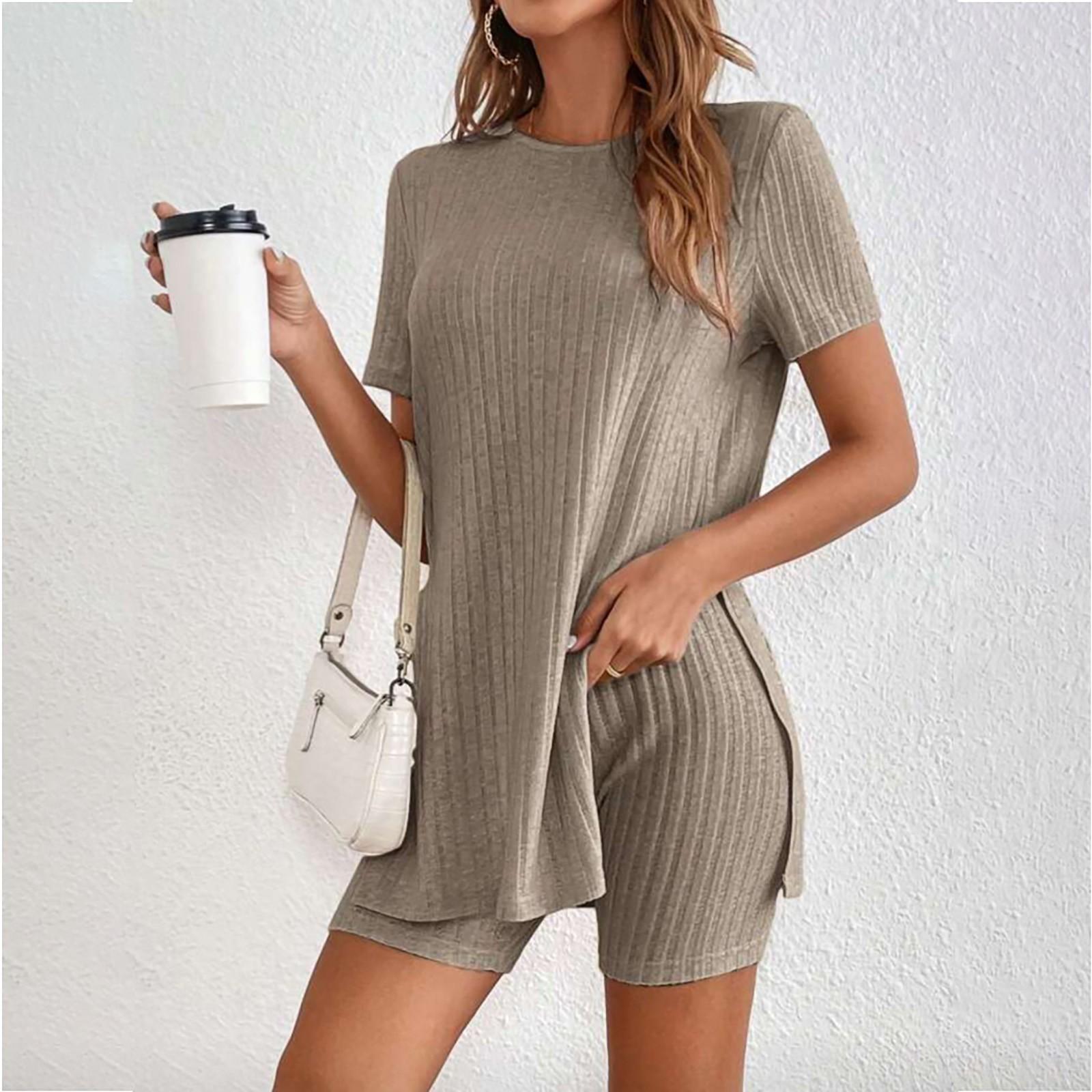 

Стильный и сексуальный женский однотонный повседневный домашний костюм с круглым вырезом и разрезом, верхний костюм XL