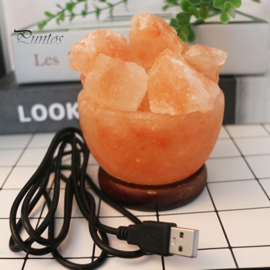 Night Light Romantic Glare Free Interesting Color Salt Lamp Changing Natural with Wooden Base Crystal