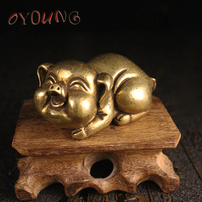 Solid Copper Pig Small Statue Ornaments Lucky Animal Home Decor For Living Room Antique Brass Figurine Office Desk Car Decoratin