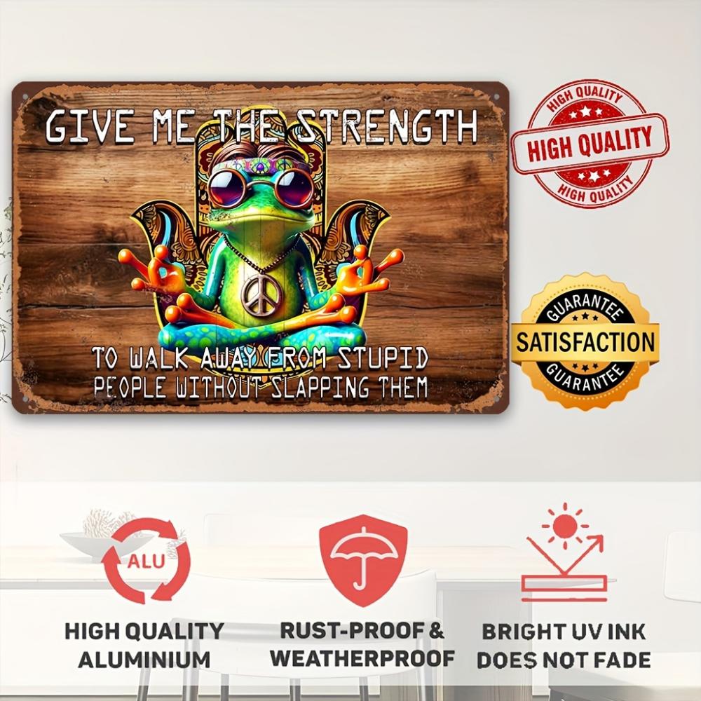 Bohemian Style Aluminum Wall Sign, Inspirational Hippie Frog Zen Meditation Art, Humorous Vintage Metal Plaque