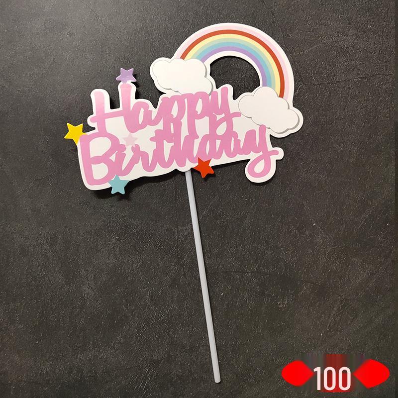 Large Rainbow Birthday Cake Toppers: Seven-Color Balloons, Love Hearts, Clouds, Stars Ornaments