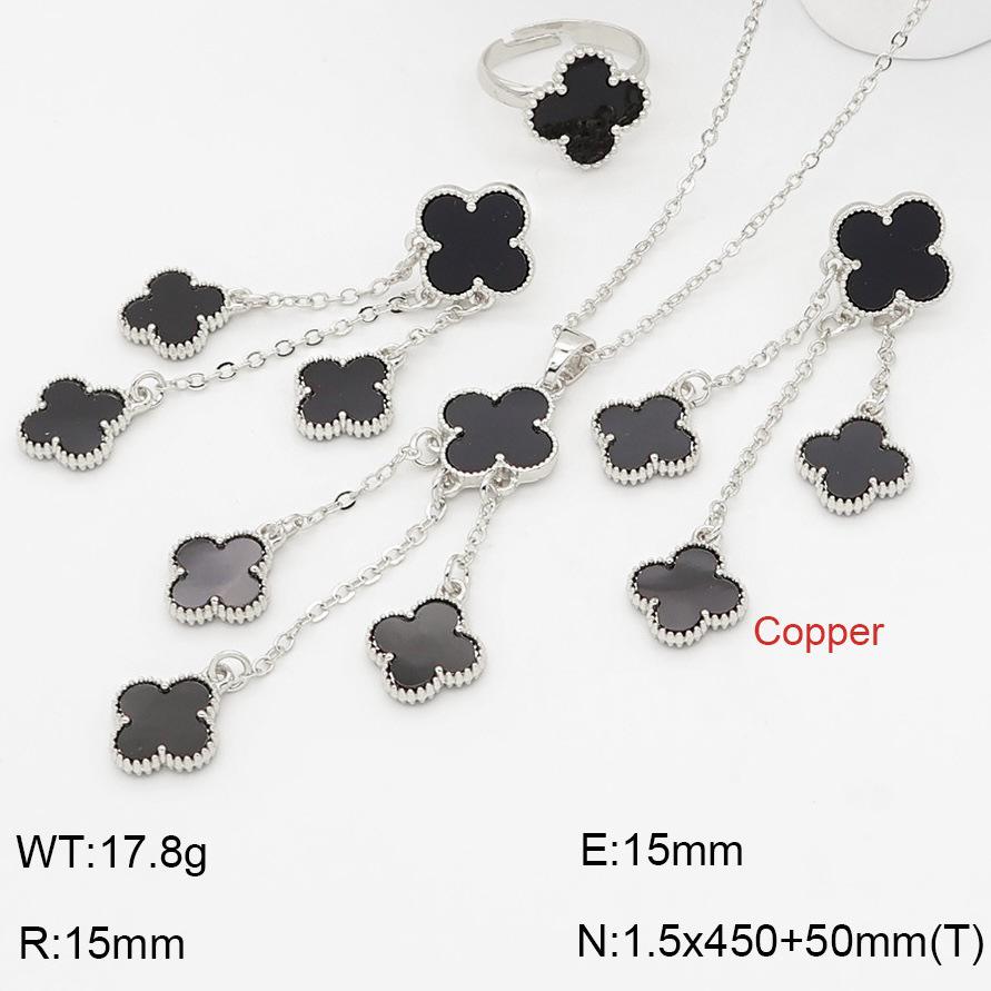 Four-Leaf Clover Jewelry Set: Necklace, Ring, Earrings with Tassel Clavicle Chain - Light Luxury and Versatile Design.