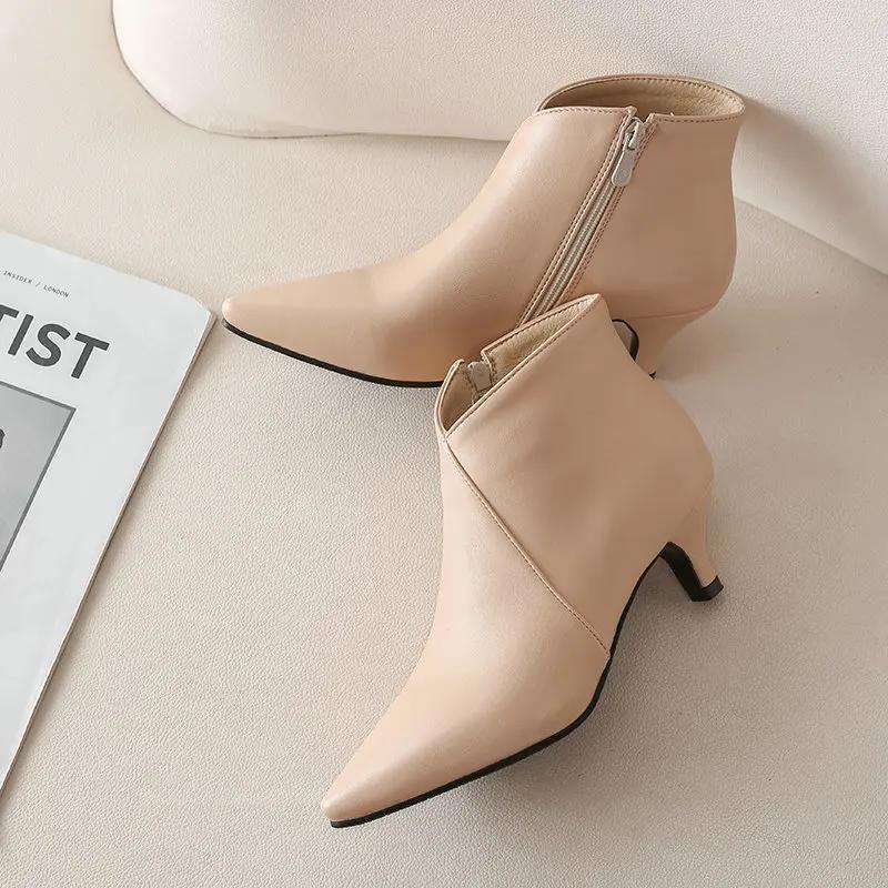 

Мода 2024 Весна Женские Одинарные Сапоги Высокие Каблуки Туфли Остроносые Сапоги Черные Коричневые Женские Сексуальные Ботильоны 37