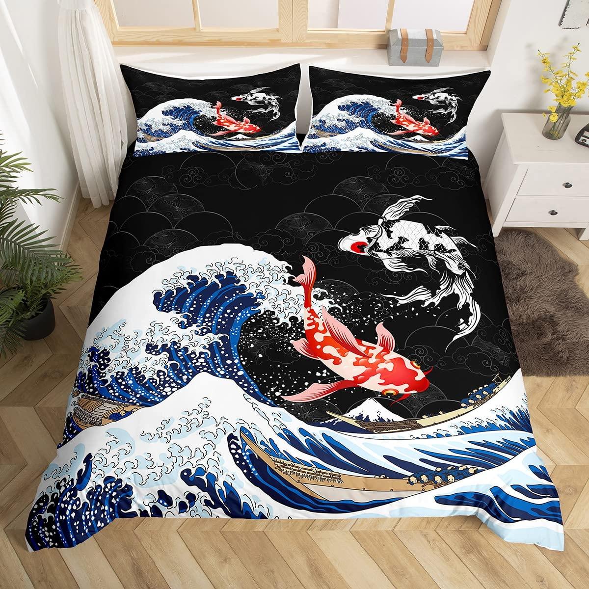 

Japanese Style Bedding Set Traditional Kimono Motifs Comforter Cover Queen Tokyo Duvet Cover Geisha Japan Polyester Quilt Cover 264x228cm 3pcs