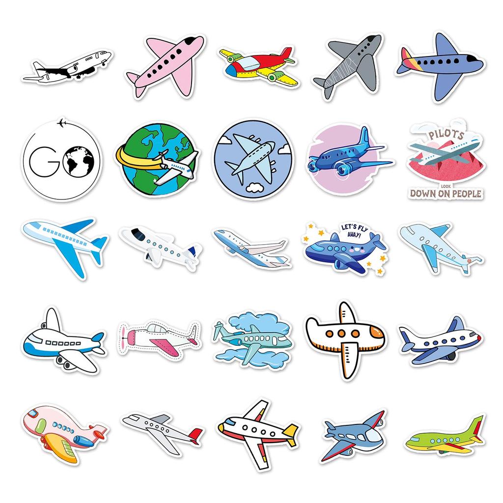 50 Airplane Cartoon Stickers: Cute, Waterproof Travel & Luggage Decals