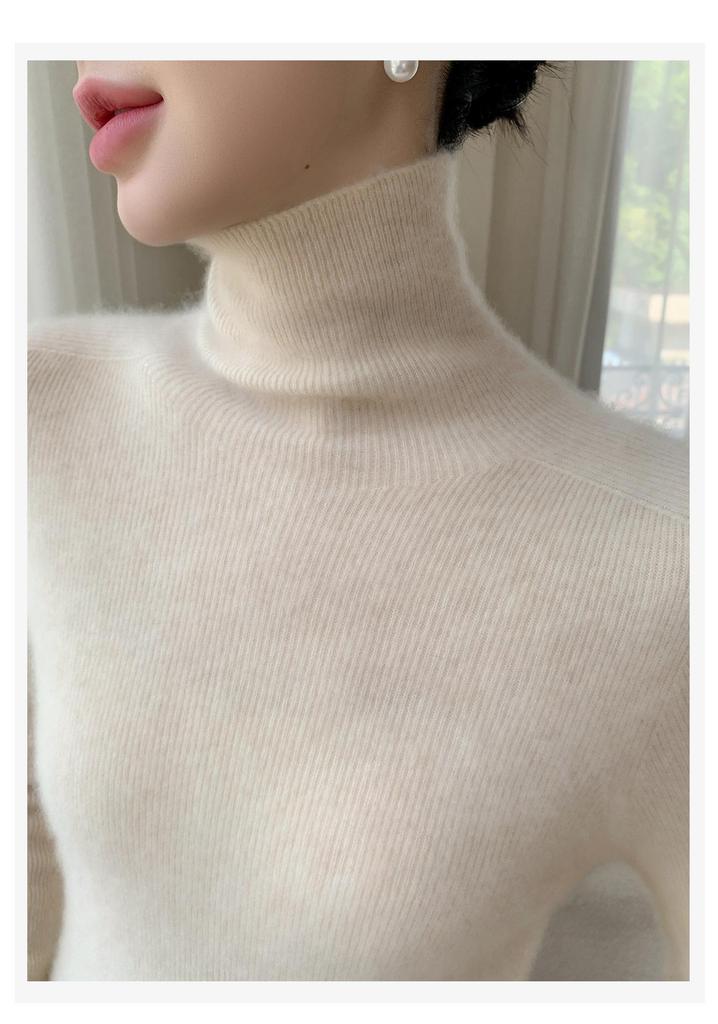 2025 A/W Women's Brushed Striped High-Neck Cashmere Sweater