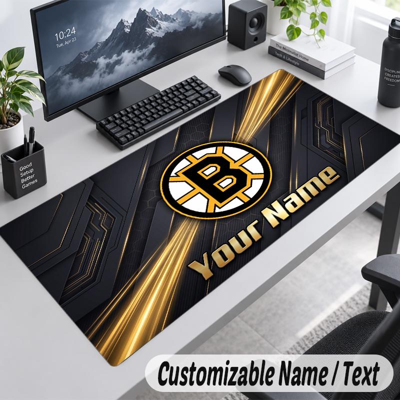 Custom Name Text Mouse Pad Boston Bruins Personalized Desk Pad For Work And Gaming