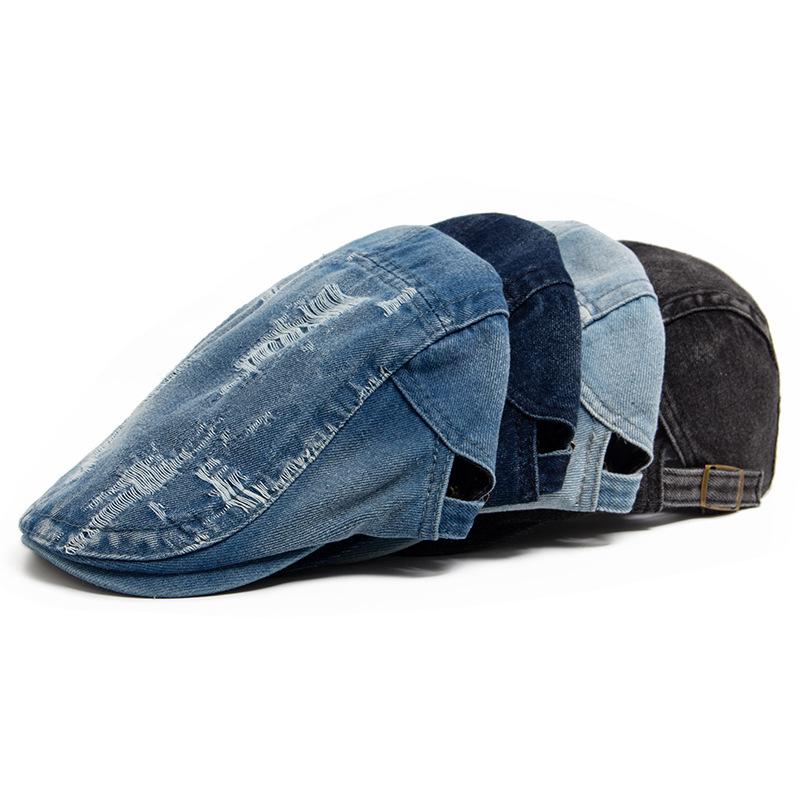Ripped Denim Beret Men's and Women's Fashion Washed Cotton Old Cap Spring and Autumn Painter Forward Hat Retro