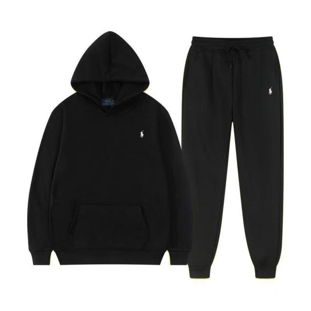 Autumn/Winter Solid Color Hooded Sweatshirt and Sport Pants Set - Unisex Casual Two-Piece