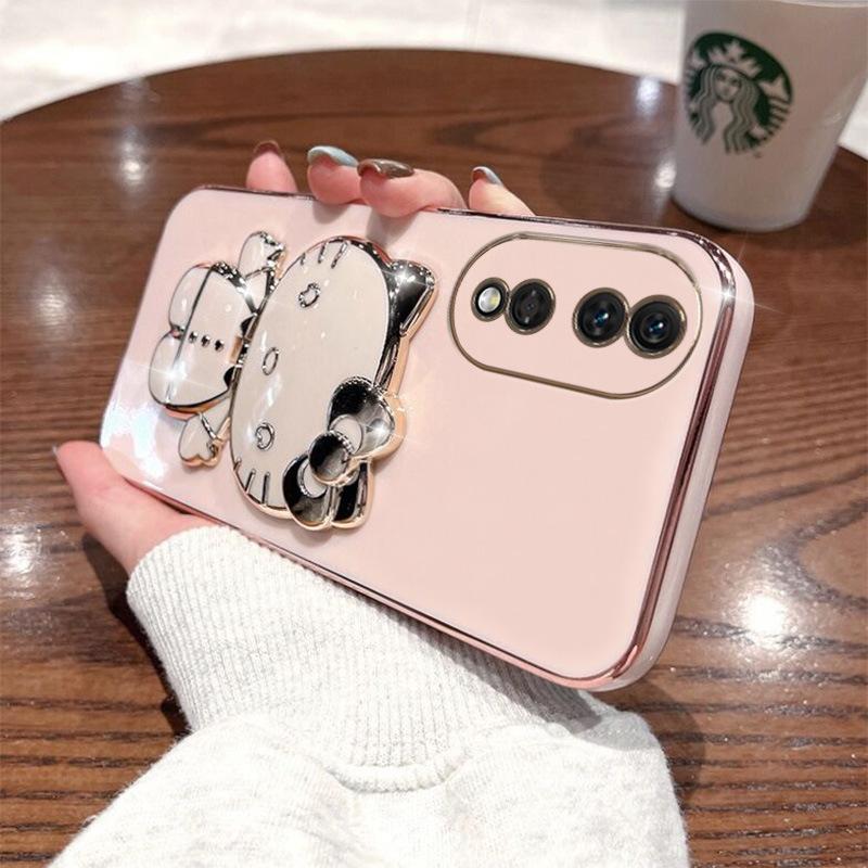 Honor 111 mobile phone case electroplated cat bracket makeup mirror Honor Power silicone soft case protective cover batch