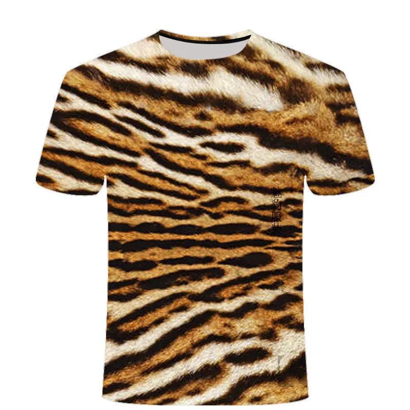 Leopard Printing T-shirt Contrasting Stripes Fleck O-neck T Shirt For Men And Women's Summer Fashion Comfortable Top