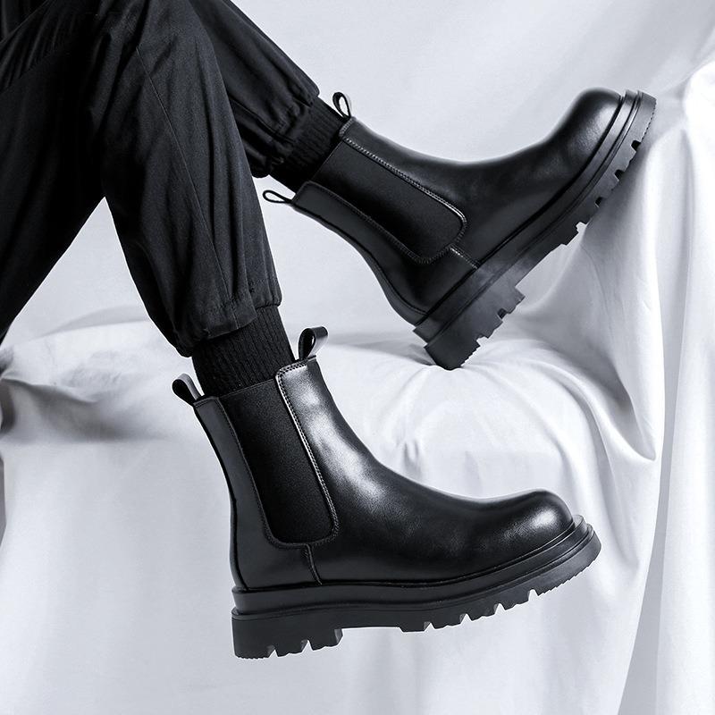 

British 2026 Men Leather Boots Four Seasons Vintage Men Comfortable Platform Casual Work Shoes Non Slip Male Slip-on Ankle Boots 39 чёрный
