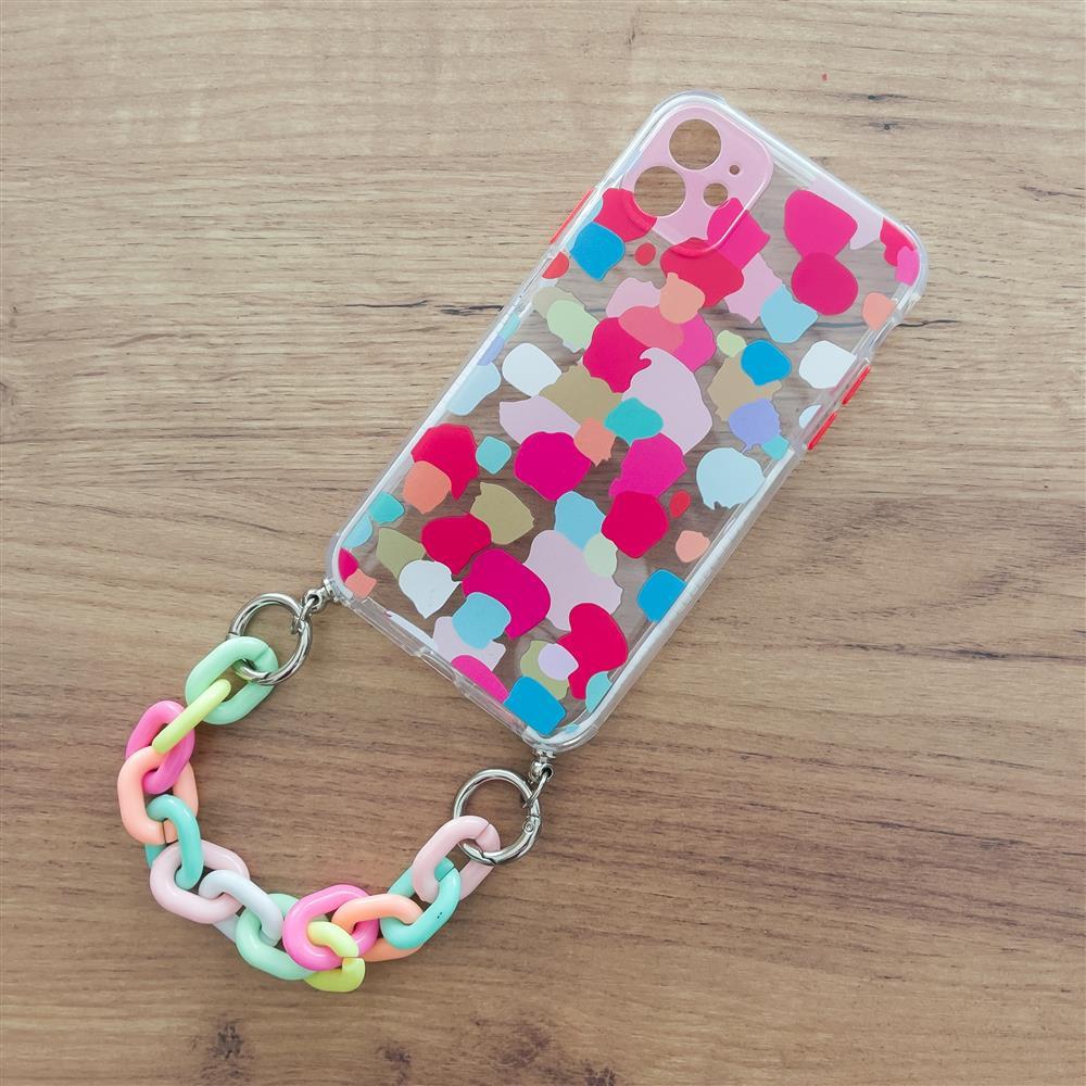 Multicolor Flexible Gel Case with Chain Lanyard for iPhone XS/X