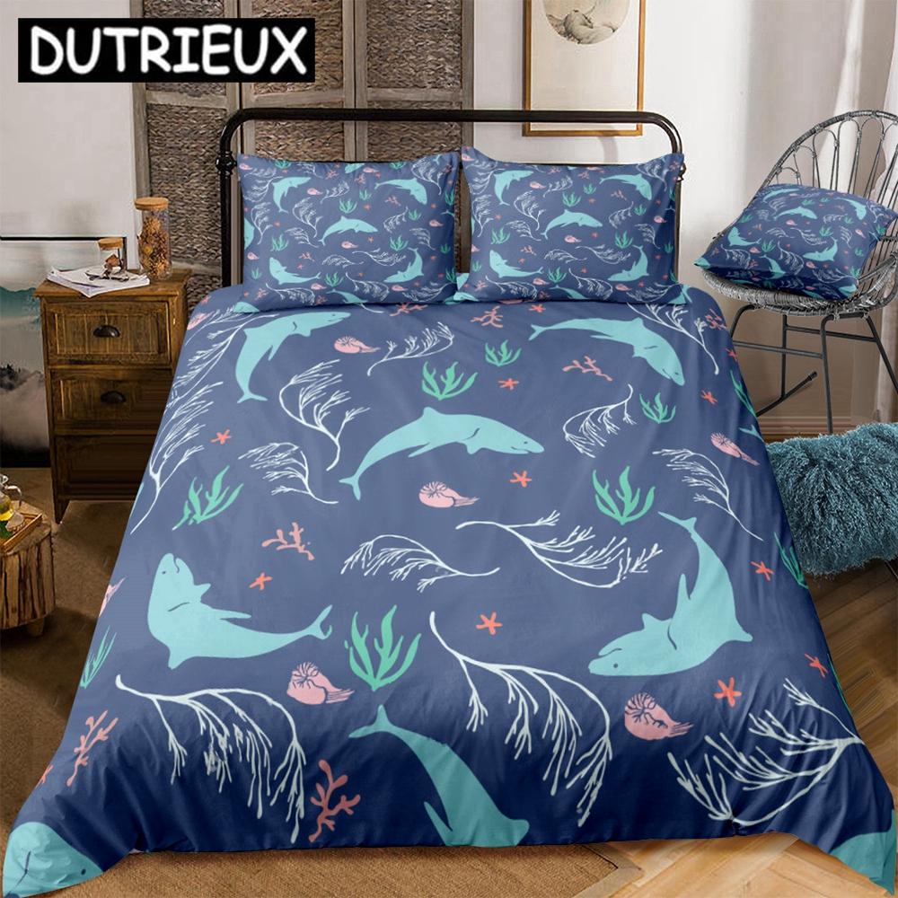 Ocean Soft durable Quality Duvet Cover Set Blue Whale Beding Set Sea Animal Bed Linen Striped Beds Set Children Kids Tens Home Textile Bedclothes