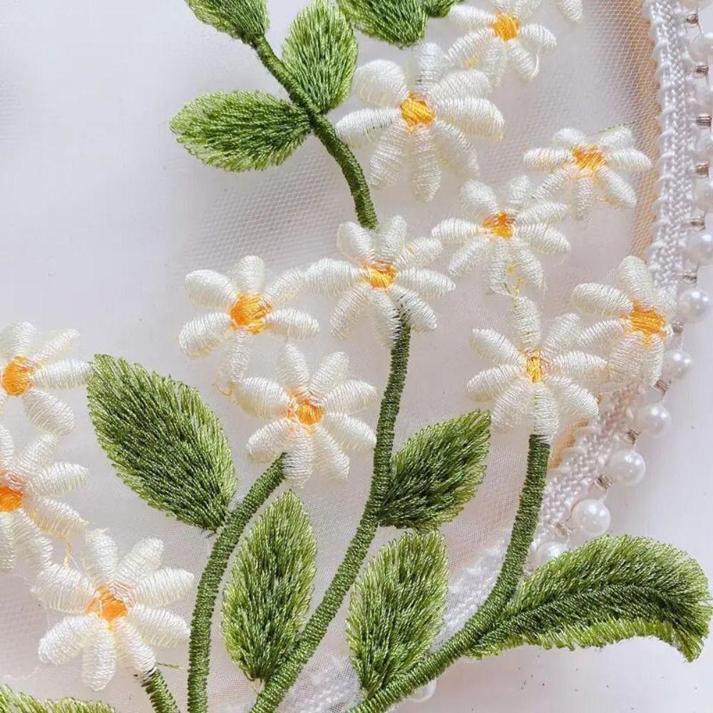 2 Stück Grüne Blatt-Gänseblümchen-Blumen-Bestickte Aufnäher Elegante Exquisite Kleidung Applikation Vintage Kleidung Aufnäher Nähen