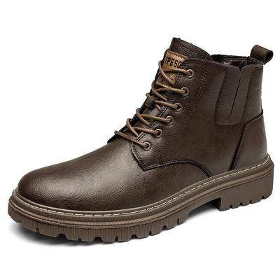 Martin Men's High-Top Leather Work Boots - Autumn/Winter Lace-Up with Plus Velvet