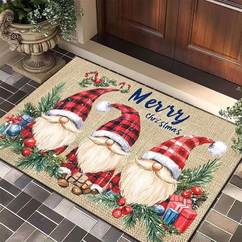 Christmas Gnome Floor Mat Entryway Bathroom Non-Slip Door Cartoon Snowflake Design Crystal Velvet Washable