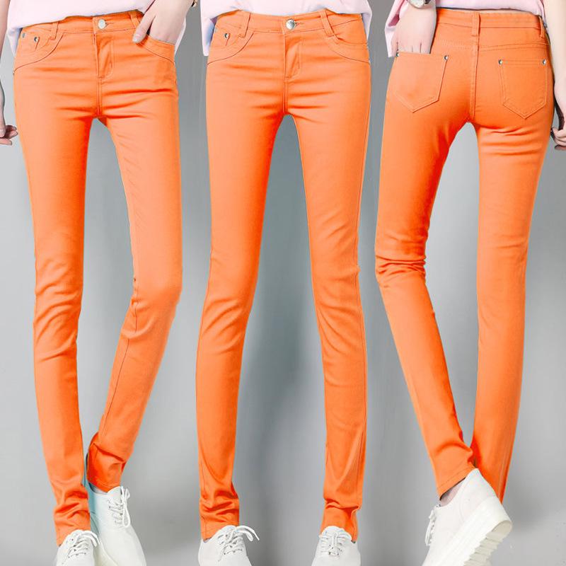 Candy Color Women's Skinny Jeans - Elastic Slim Fit Pencil Pants for Spring and Autumn