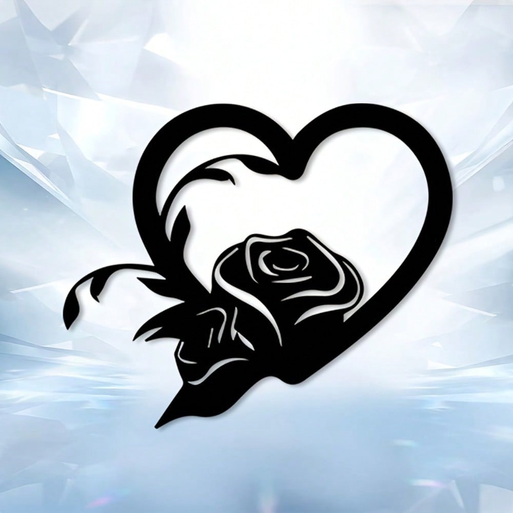 Vintage Black Iron Heart Rose Metal Wall Art for Bedroom Wedding Anniversary Home Decor