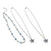 Blue Butterfly Necklace Women Rhinestone Choker Butterfly Pendant Necklace for Daily Wear Summer Party Date Beach