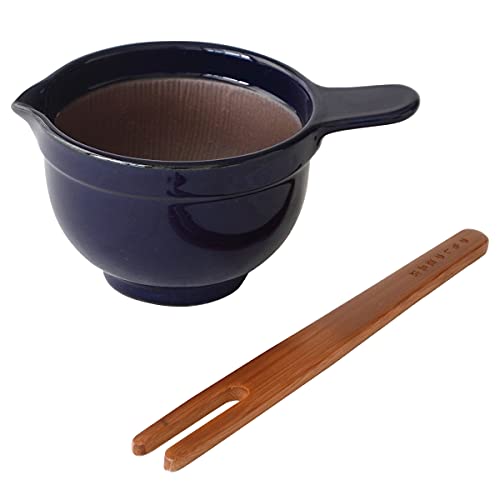 

Kamoshika Tool Shop Natto Bowl (Regular Size) with Stirring Stick, Bamboo, Natto Bowl, Small Bowl, Banko Ware, Made in Japan (Indigo)