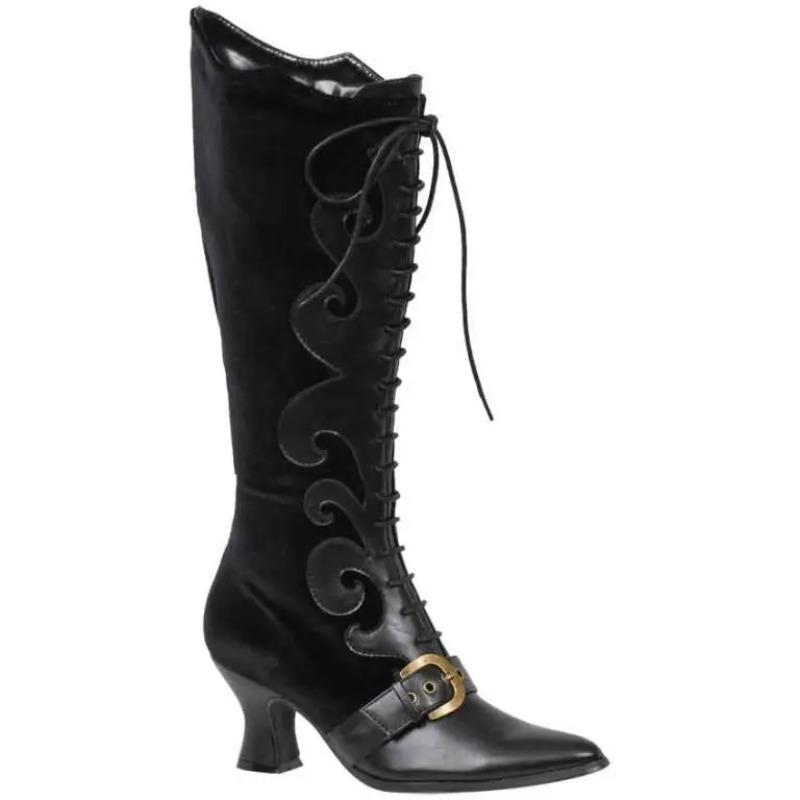 Fashion Women Vintage Witch Shoes For Halloween Steampunk Velvet Lace Up Medieval Renaissance Gothic Faux Leather Boots