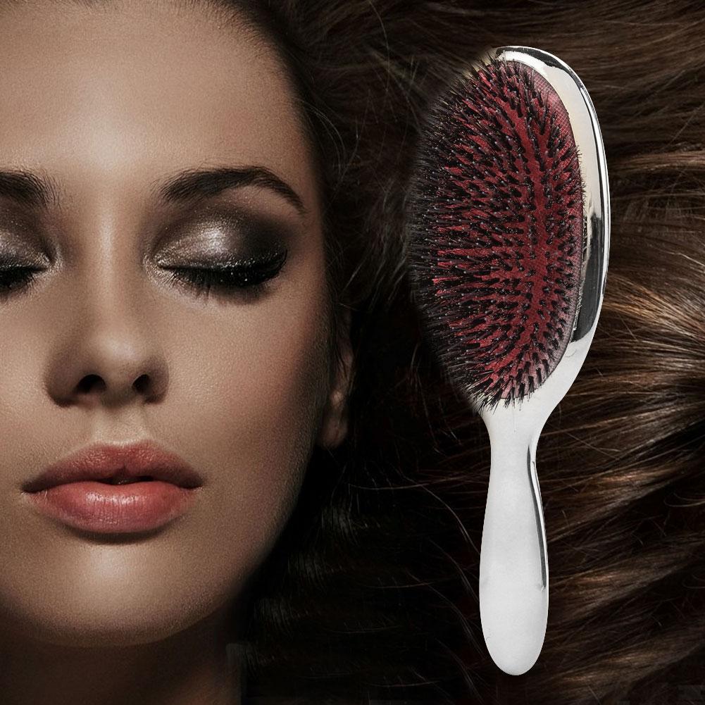 2 Colors Oval Nylon Bristle Hair Massage Comb Anti Static Scalp Hair Brush Silver