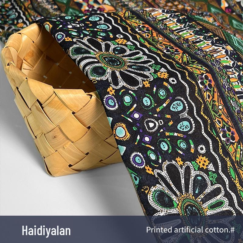 Ethnic Style Cotton Linen Fabric – Lijiang Yunnan Print for Tablecloths, Clothing, Curtains, and Bags