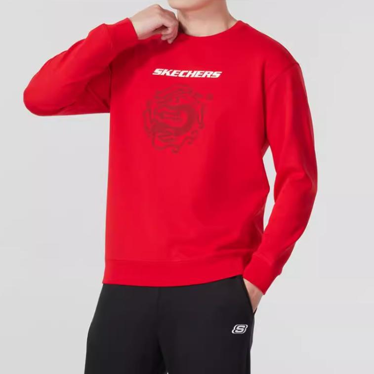 Skechers Fashion Sports Series Casual Round Neck Pullover Loose Sweatshirt Men Sweatshirt Red P124U033-01KV