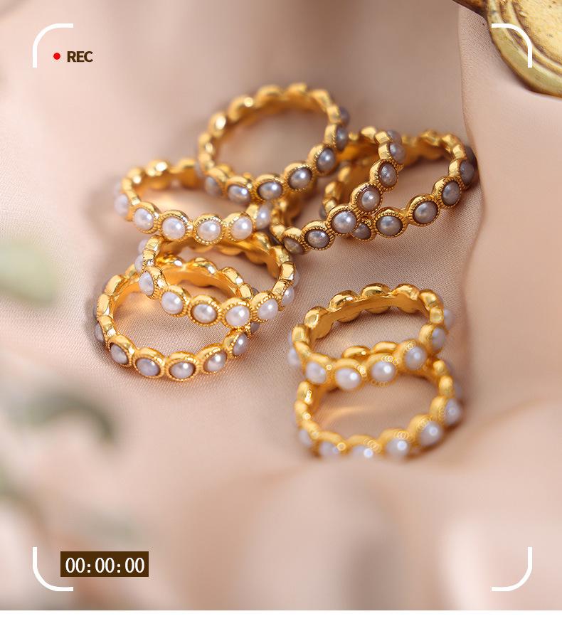 Chinese Retro Gypsophila Shell Bead Ring: Luxurious, Non-Fading Titanium Steel Jewelry for Women