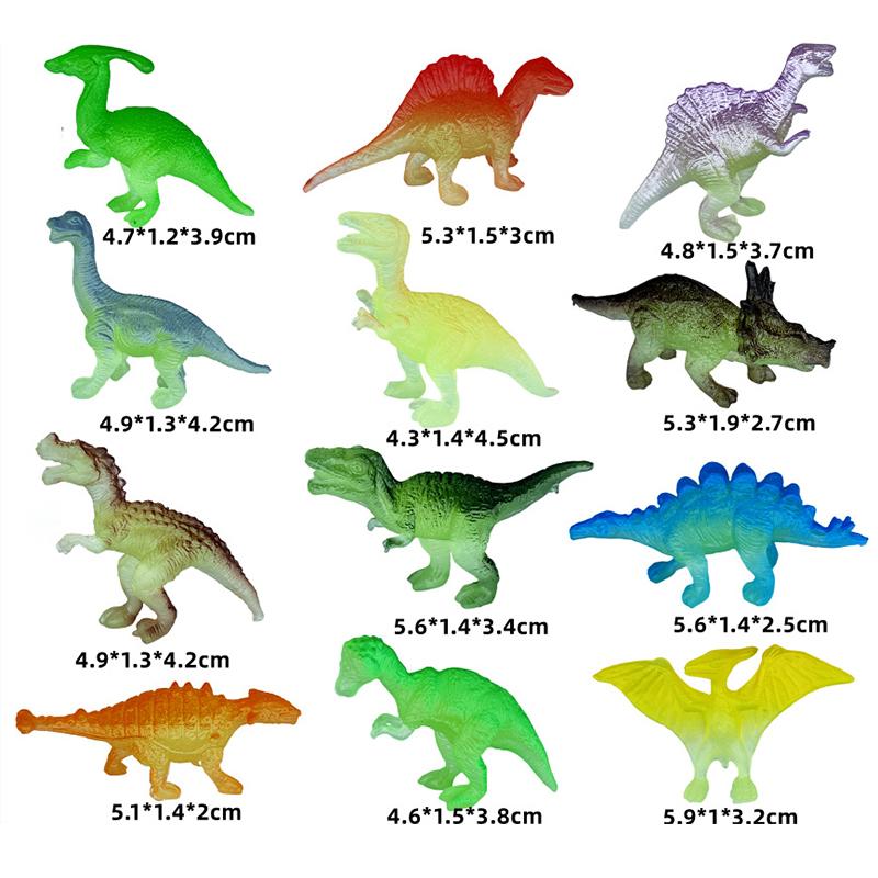 12Pcs/Set Mini Soft Rubber Glow-in-the-dark Dinosaur Figure Toys Fluorescent Simulation Small Dinosaur Model Decoration
