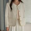 New Arrivals Open Run Heart Quilting No Collar Binding Gold Button Ivory Spring