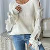 Damen Rundhals Langarm Strickpullover mit Schleife Lockerer Schnitt Lässiger Pullover Top