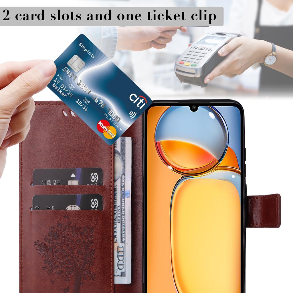 For Xiaomi Redmi 13C 4G/13C 5G/13R 5G/Poco M6 5G/Poco C65 4G Case with Stand Cat Tree Pattern Leather Wallet Mobile Cover