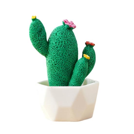 Mini Artificial Cactus Plants In Pots, Compact Faux Potted Cactus Ornaments, Resin Small Decorative Plant for Home Office Desk Tabletop Shelf Decor
