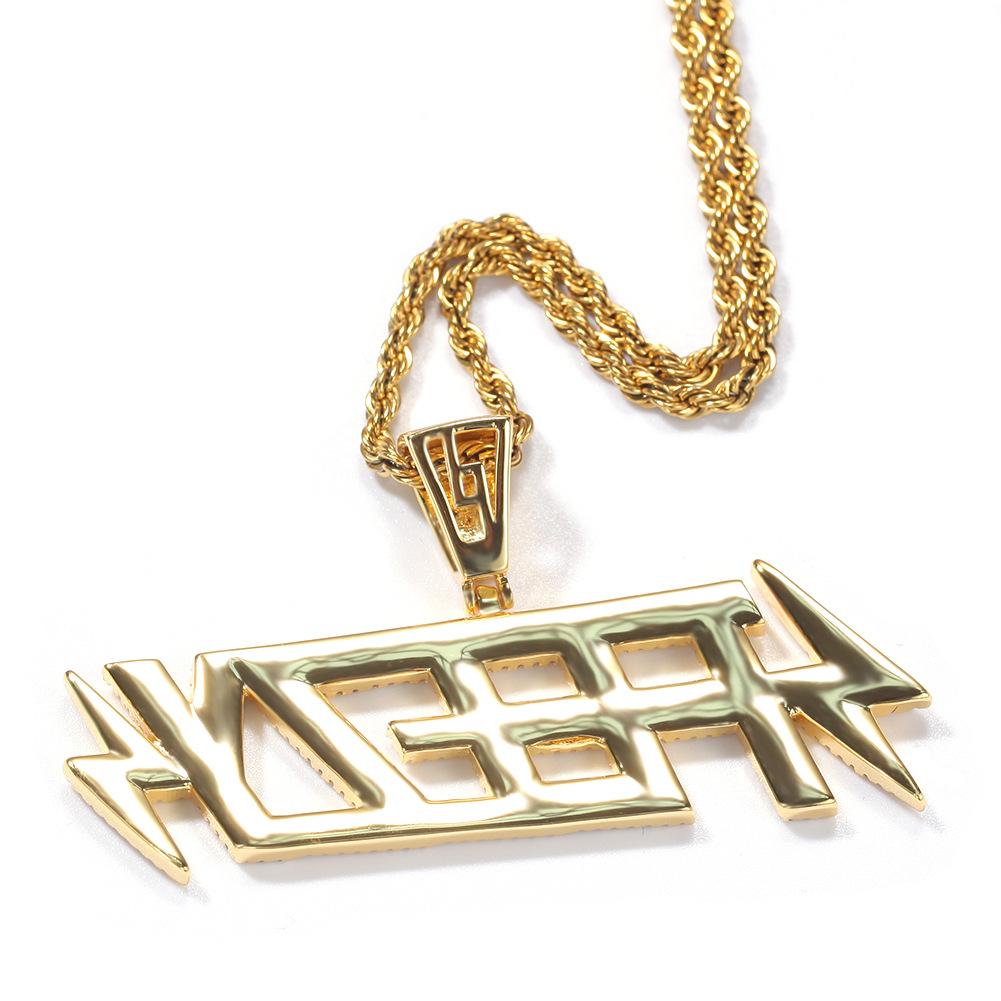 Zircon Copper Necklace Simple Hip Hop Lightning FEEZY Letter Pendant Necklace Accessories