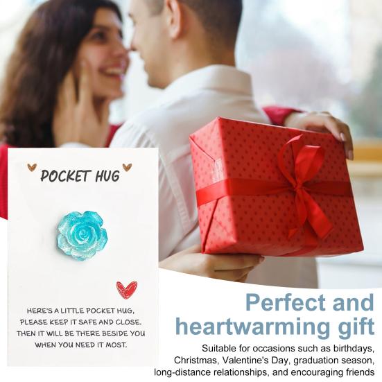 Pocket Hug Card with Gradient Rose for Women Men Mini Pocket Hug Tokens with Greeting Card Inspirational Gifts for Long Distance Relationship