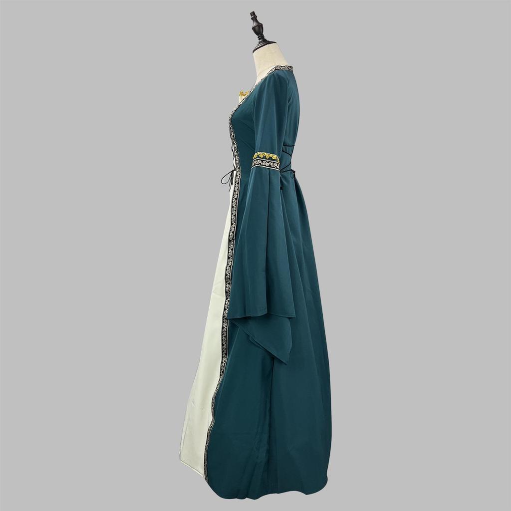 European & American Gothic Medieval Square Neck Bell Sleeve Plus Size Dress