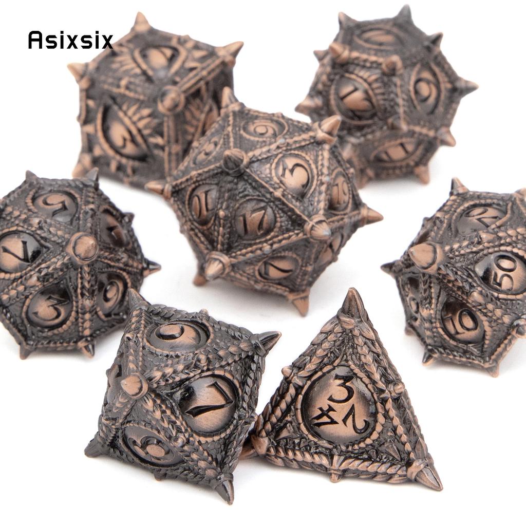 7 Pcs Yellow Eyes Metal Dice Solid Metal Polyhedral Dice Set Suitable for Role-Playing RPG  Board Game Dice Role-Playing RPG